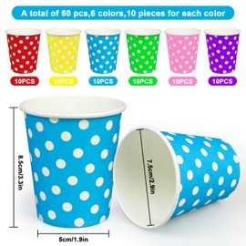 JNBGTU 60Pcs Disposable Paper Cups, 260ml Party Cups 9 Ounce Multicolored Drinking Cups, Biodegradable and Compostable for Party DIY Holiday Wedding Birthday