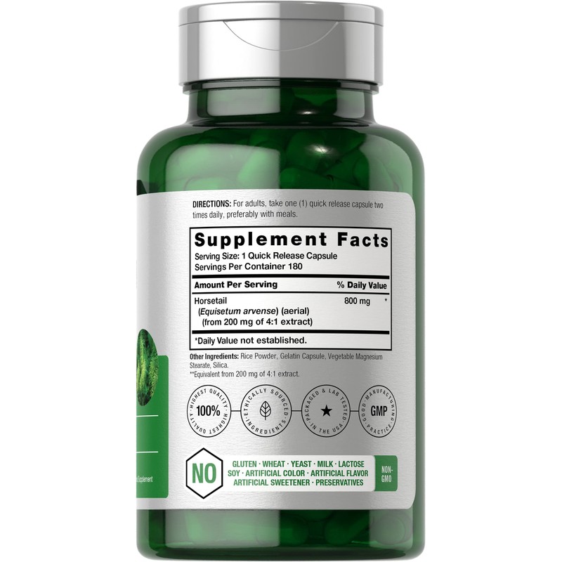 Horbäach Horsetail Herb Capsules 800mg | 180 Count | Non-GMO,