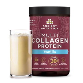 Proteína en polvo de colágeno por Ancient Nutrition, Multi colágeno vainilla Proteína en polvo, 24 porciones, vitamina C, péptidos de colágeno hidrolizados que apoyan la piel y las uñas, salud intestinal, suplemento articular, 9 onzas