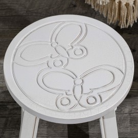 DTY Indoor Living Fairplay Carved Wooden Step Stool, Butterflies, Antique White