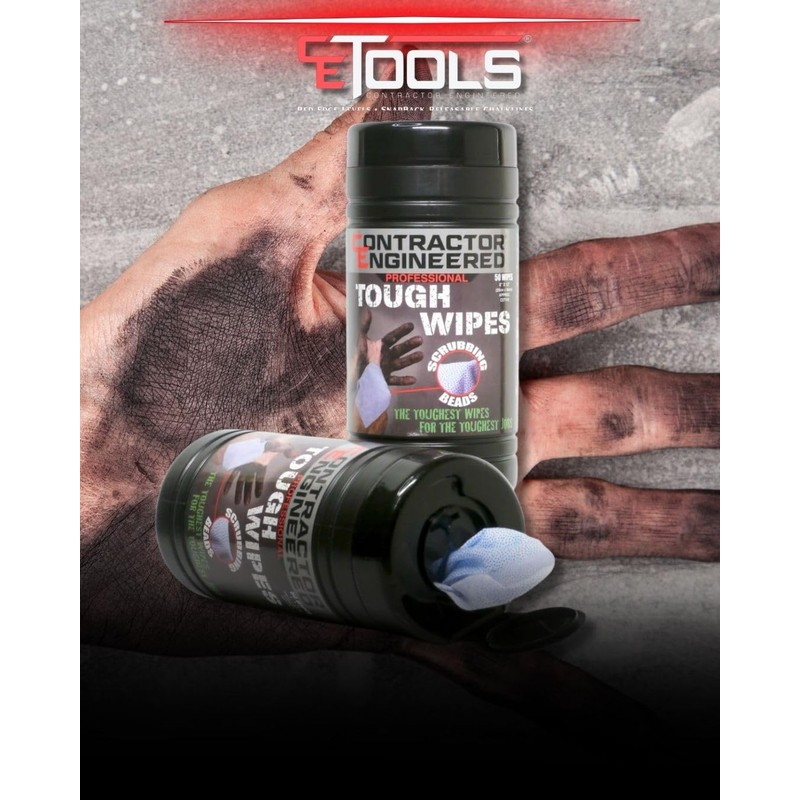 CE Tools Pro Tough Wipes with Scrubbing Beads, 50 Count