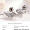 Goth Angle Wing Earrings Silver Stainless Steel Flat Back Earrings