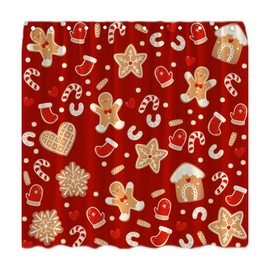 KDYDK Christmas Shower Curtain Cookies House Cute Cratoon Snowflake Winter Holiday Happy New Year Bath Curtain with Hook