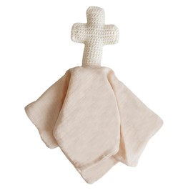 Big Newsies Knitted Cross Loveys for Babies | Newborn Baby Lovey Religious Baby Gifts | Baby Unique Neutral Gifts Boys and Girls (Beige)