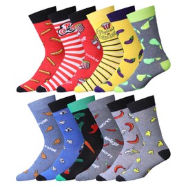 JAMES FIALLO Dress Socks for Men, Men's Casual Colorful Fun 12-Pairs Funny Crazy Novelty Vibrant Colored Gourmet Delights Patterned Dress Socks, M9000-T1