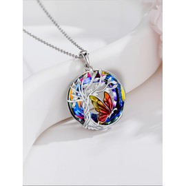 TOUPOP Butterfly Necklace 925 Sterling Silver Crystal Pendant Tree of Life Butterflies Jewelry Anniversary Christmas Birthday Gift for Women, One Size, Sterling Silver, Crystal