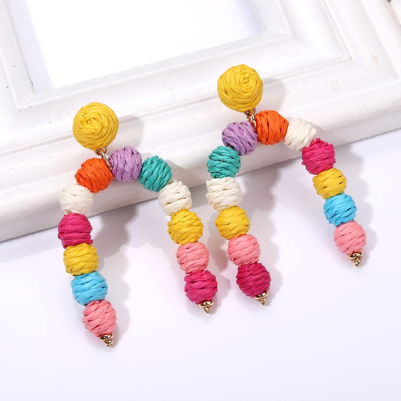 NLCAC Rattan Earrings for Women Beaded Rattan Ball Arch Drop