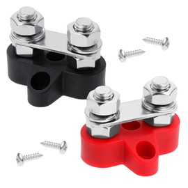 Pack of 2 Connection Bolts Busbar 12 V Power Distributor Busbar Distribution Block Double Terminal Wiring Distribution Block for Car Truck Motorhome Boat, Black and Red (Dual M8)