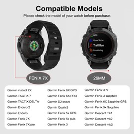 TiMOVO 26mm Easy-fit Band Compatible with Garmin Fenix 7X Pro/Fenix 7X/6X, Soft Silicone Replacement Watch Strap fit Fenix 6X Pro/Fenix 5X/Fenix 5X Plus/Fenix 3/Descent Descent MK2i Smartwatch, Black