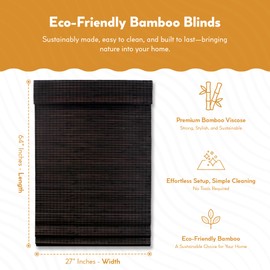 Radiance Cordless Bamboo Roman Shades for Windows - Flatweave Bamboo Blinds for Reduce Bright Light - Easy to Lift & Fold Up Window Shades - Espresso - 31 in. W x 64 in. L - (2208832E)