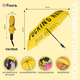 Fisura - Original Folding Umbrella F*cking Rain" Mini Umbrella Yellow and Black Small Women Umbrella Automatic Folding Umbrella Travel Umbrella, yellow