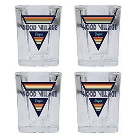 R and R Imports Wood Village Oregon 2 Ounce Square Base Liquor Shot Glass Retro Design 4-Pack