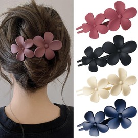 ZTFT Hair Clips, Set of 4 Large Flower Shape Hair Clips, Floral Hair Pins, Cute and Cool, Cute and Beautiful, Hair Clip, Perfect for Office, Daily Life, Party, Dating, Wedding, Outdoor(Black, Navy