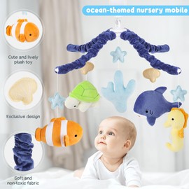 PIIKAGO Ocean Crib Mobile - Musical Baby Mobile for Crib with 12 Lullabies for Boys & Girls, Sea Animals Baby Crib Mobile, Nursery Mobiles, Fits Standard Cribs