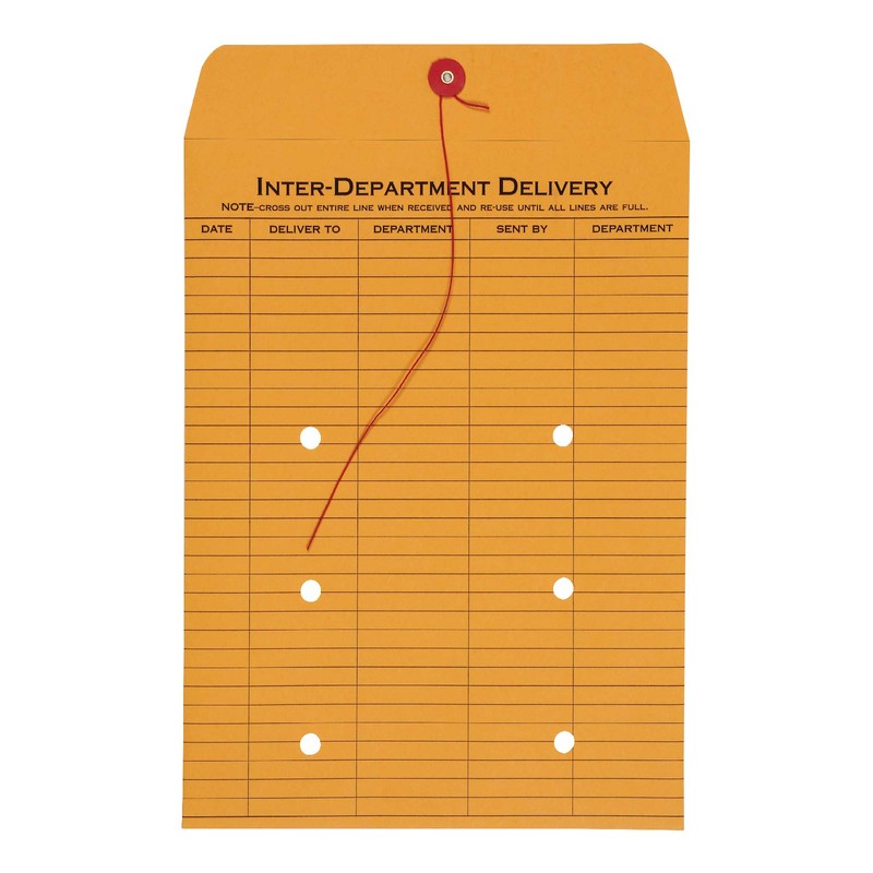 Quality Park 1-Side Print Inter-Department Envelopes, String-Tie, Brown Kraft, 9