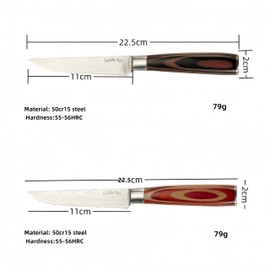 SanheKit Steak Knives Set, 6/8/14 Piece Options, German High Carbon Stainless Steel, 5cr15 steel, Wood Handle,Full Tang Design,serrated Meat Knife, Sharp Dinner Knives (14PCS(red))