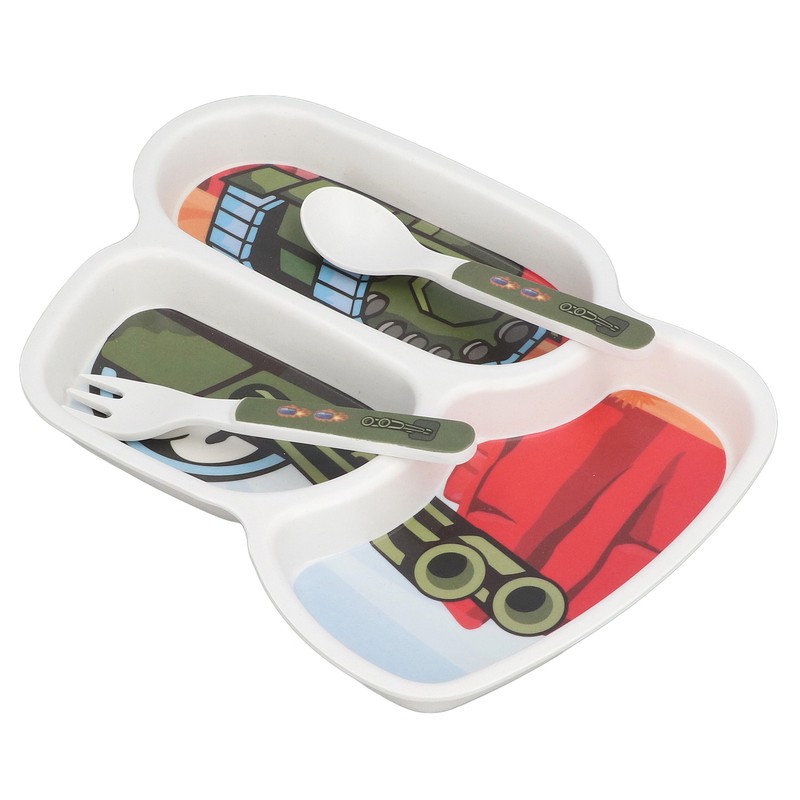 Children Tableware Set Cartoon Printed Unbreakable Divided Plate Toddler Eating