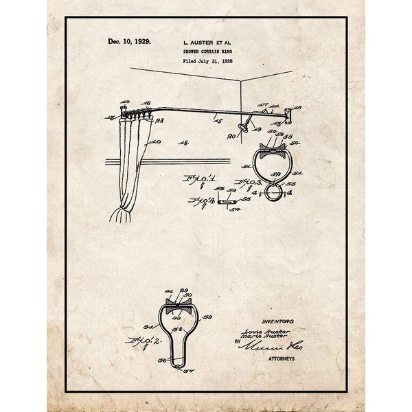 Shower-curtain Ring Patent Print Old Look with Border (8.5" x
