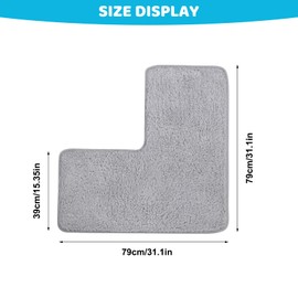 ELLECILA L-Shaped Bath Mat - Corner Shower Mat, Non-Slip Absorbent Carpet for Corner Showers Tubs Machine Washable Grey Bathroom Rug | Home Spa Toilet Floor Mat (L Shaped Design)