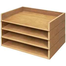 Prolee Stackable Paper Tray,Wooden Paper Organizer for Desk with 4 Letter Trays,Papers Holder and Office Document Organizer Shelf for Mail File Document(Oak,14" x 9.5" x 2.5")