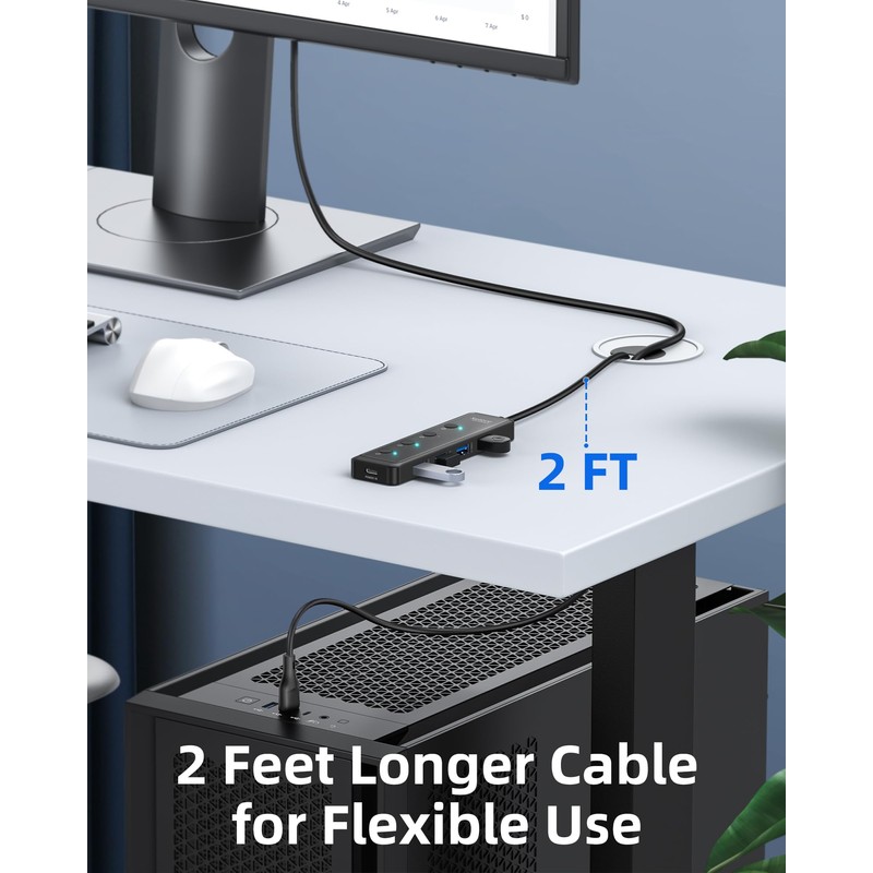 Selore 4-Port USB 3.0 Hub Ultra-Slim Data USB Splitter USB