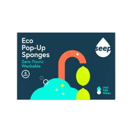 Seep Pop-up Eco Cleaning Sponges - For Kitchen Bathroom Dishwashing Washing Up - Plastic Free - 100% Natural Cellulose - Compostable - 6 Pack
