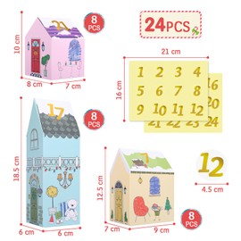 Kesote Advent Calendar for Filling, Children's Christmas Calendar Boxes, 24 Houses Boxes, Christmas Box, Gift Boxes, Cardboard for Crafts, Decoration, Girls, Boys, Christmas Decoration