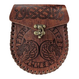 POFET Viking Pouch Leather Belt Bag Mid-Century Vintage Belt Bag Coin Purse for Theatre Performances Cosplay, brown