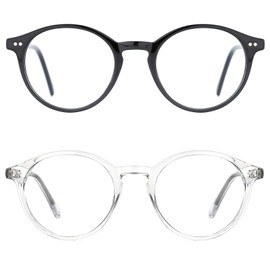 TIJN Blue Light Blocking Glasses Men Women Vintage Thick Round Rim Frame Eyeglasses(Black,Transparent)