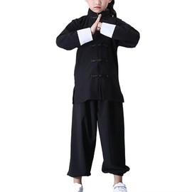 Kung Fu Suit for Unisex Kids Long Sleeve Black Martial Arts Taichi Traditional Performance Uniform