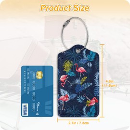 Set of 2 Luggage Tag for Suitcases Leather Flamingo Baggage Tags with Stainless Steel Loop Privacy Name ID Card Cover Tropical Travel Bag Labels Set for Women Men Kids Girls