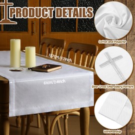 Windkream White Spiritual Communion Tablecloth Altar Runner Holy Communion Table Runner Altar Frontal for Church for Gatherings Baptism Ceremonies(62 x 24 Inches,Table Runner)