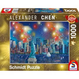 Schmidt Spiele 59649 Alexander Chen Statue of Liberty with Fireworks, 1,000 Piece Jigsaw Puzzle, Multi-Coloured