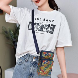 FOSDICK 1Pcs Crossbody Bags Phone Pouch Purse, Flowers Pattern Phone Bag, Multifunction Phone Bags for Women Crossbody, Fashion Cross Body Phone Bag, Crossbody Bag for Women and Girl with Wristband