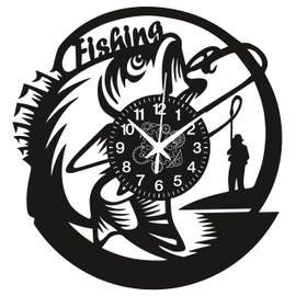 Instant Karma Clocks | Fishing Wall Clock with Fisherman and Big Catch Silhouette – Wall Decoration – Home Office Silent Non-Ticking