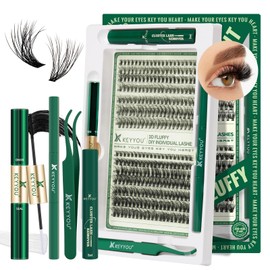 Lash Extension Kit 3D Effect Lash Clusters KEYYOU 280pcs D Curl 8-16MIX Eyelash Extension Kit with Lash Bond and Seal,Tweezers,Remover and Brush DIY lash extension kit（3D-30D40D-D-8-16MIX-NEW）