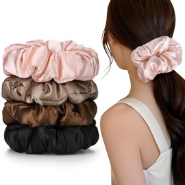 auroray 4Pcs Satin Hair Scrunchies, Large Pillow Scrunchies for Women Girls Silk Sleepy Scrunchie Ponytail Holders for Thick Hair
