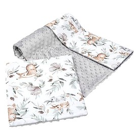 Medi Partners Baby Blanket Crawling Blanket with Pillow 100% Cotton Minky Children's Blanket Large Double-Sided 75 x 100 + 35 x 30 cm Multifunctional for Bed Pram (Stag in Leaves with Grey Minky)