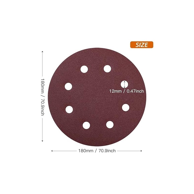 180mm Sanding Discs 40 Grit, 30Pcs Hook and Loop Sander