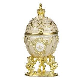danila-souvenirs Faberge style Egg/Trinket Jewel Box with Lions & Emperor's Crown 3'' (7.5 cm) cream
