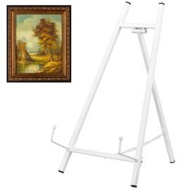 Leinuosen 1 Pcs Metal Easel Stand 16.5" H x 8.7" W x 4.3" D Table Top Easel Stand for Display Tripod Art Picture Mirror Modern Plate Holder for Display Book Photo Wedding Sign (White)