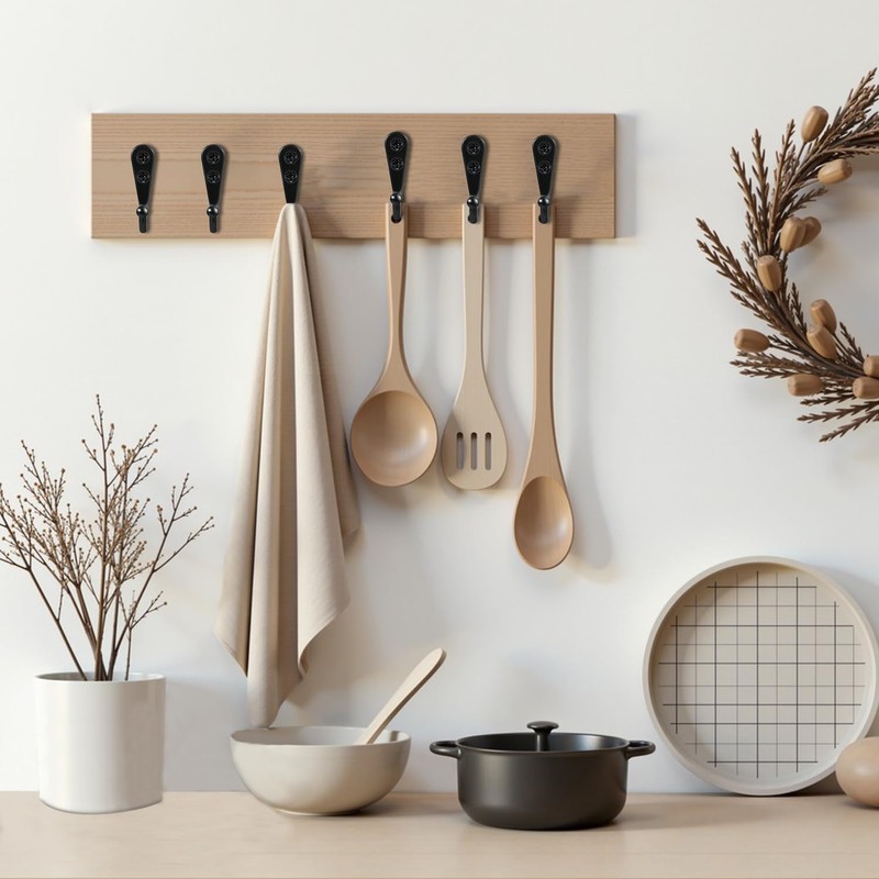 JIUZI Black Wall Mounted Coat Hooks, Rustproof Metal Hooks for
