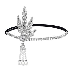 Caiguoer Gatsby Crystal Headband 1920s Flapper Headband Pearl Rhinestone Headband, Party Accessories for Women and Girls (B)