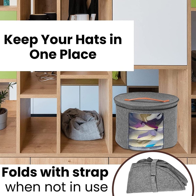 Fxvhojq Hat Box - Gray Felt Hat Storage Container Round