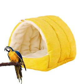 Hoopttay Bird Bed for Cage Winter Warm Bird Bed with Soft Plush Hanging Hammock & Hut Tent, Hideaway Sleeping Nest for Budgies, Parakeets, Cockatiels (Yellow, M)
