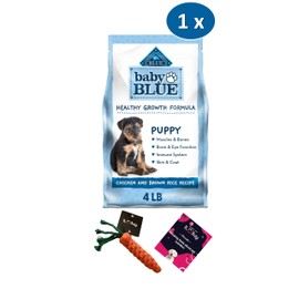 ILC Buy Baby Blue Puppy Food Bundle, Includes 01 Bag(4 LB) Baby Blue Healthy Growth Formula with Chicken and Brown Rice,01 Carrot Dog Toys and 01 Booklet About Pet Nutrition.