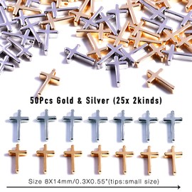 Stino - Colgantes para hacer joyas, 50 piezas de oro y plata, perlas y diamantes de imitación, Pequeño, Esmalte, No es una piedra preciosa