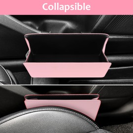 Accmor Car Trash Can, Foldable Leather Vehicle Garbage Organizer Bin with 30 Pcs Trash Bags, Mini Leak-Proof Auto Dustbin Storage Container Accessories for Cars Vans SUVs (Pink)
