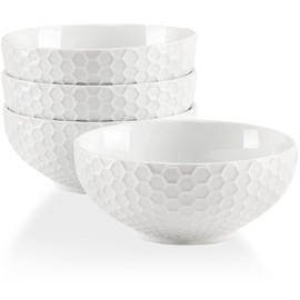 Buyajuju Cereal Soup Bowls, 20 Ounce White Bowls Set, Porcelain Bowls for Oatmeal, Rice, Salad, Pasta and Noodle, Set of 4 (6inch)