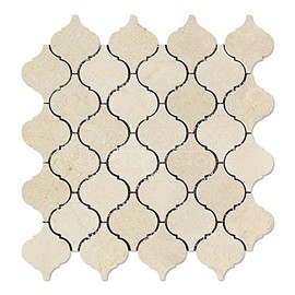 Crema Marfil Spanish Marble Lantern Arabesque Mosaic Tile, Polished